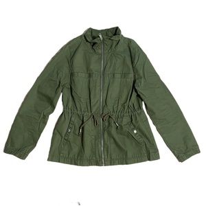 Olive long sleeve gathered tie waist zipper